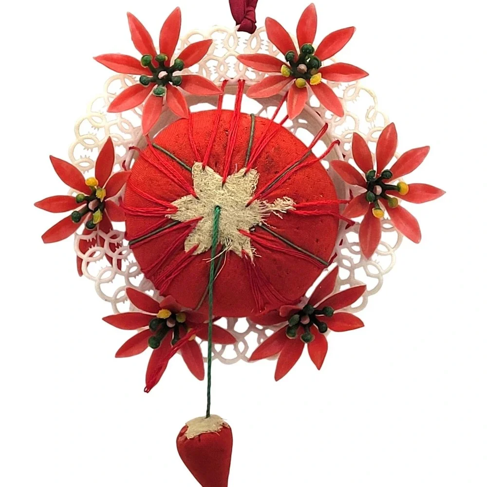 Vintage Florart Pin Cushion Plastic Lace Floral Decoration Made in Hong Kong